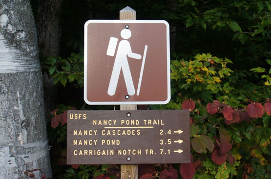 nancy pond trail traillhead start sign